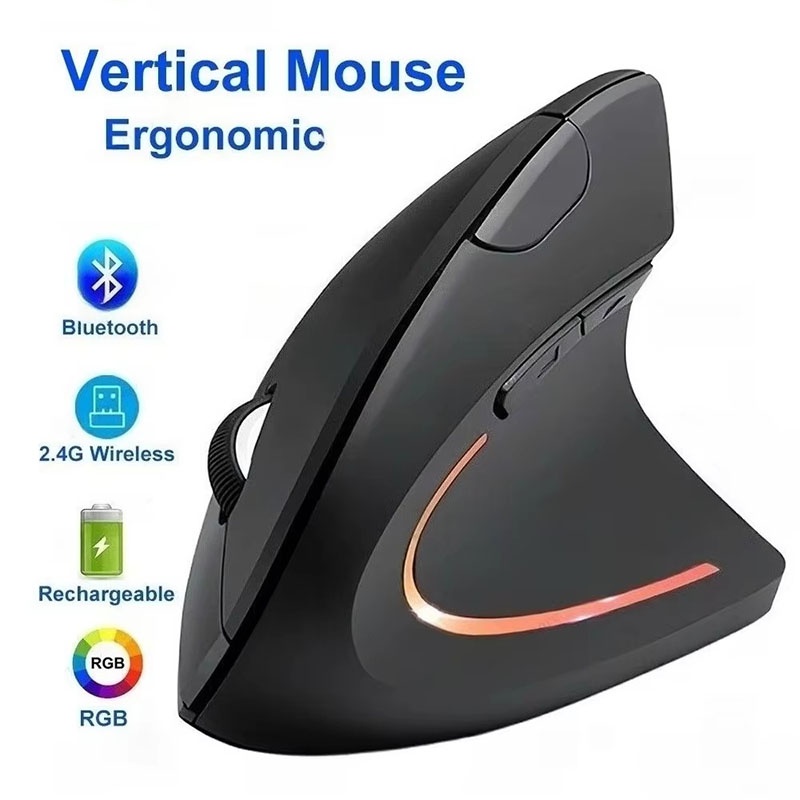 Gaming Accessories Kit - Mouse Vertical Ergonômico 2.4GHz Bluetooth para